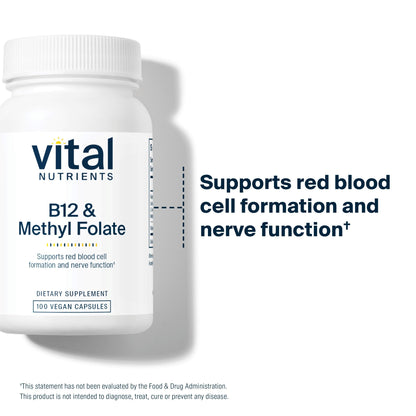 Vital Nutrients B12 & Methyl Folate – Vegan 5-MTHF + B12 | 100 Capsules
