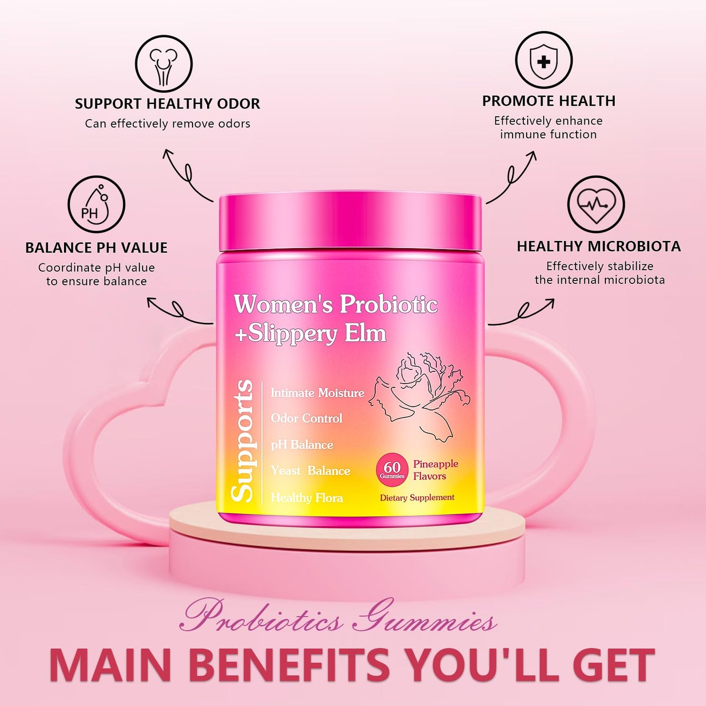 Her Juicy Premium Feminine Probiotics Gummies for Women – Pineapple Flavor, Vegan & Gluten Free | 1 Pack