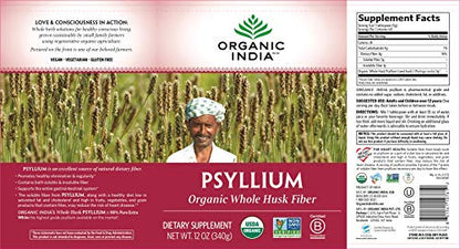 Organic India Psyllium Husk Powder - Fiber Supplement for Digestion (12 oz, Pack of 1)