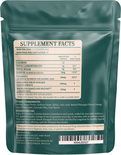 Premium Feminine Balance Gummies for Women – Pineapple pH & 4-in-1 Support | 90 Count (Vegan & Gluten-Free)