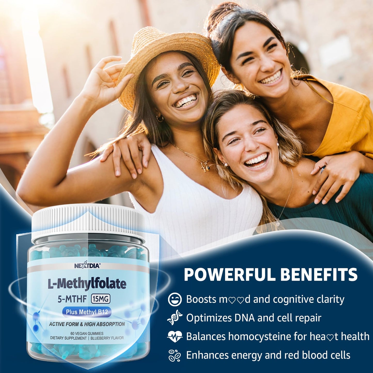 L-MethylFolate 15mg & Methyl B12 Gummies - Active 5-MTHF, Vegan, 60 Count