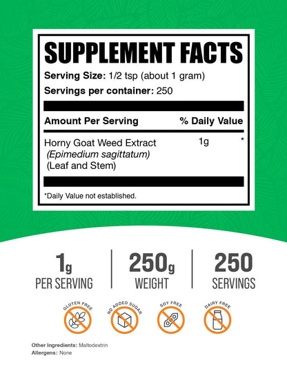 Horny Goat Weed Extract Powder – BulkSupplements.com | 250g, 1g Serving, Vegan & Gluten Free