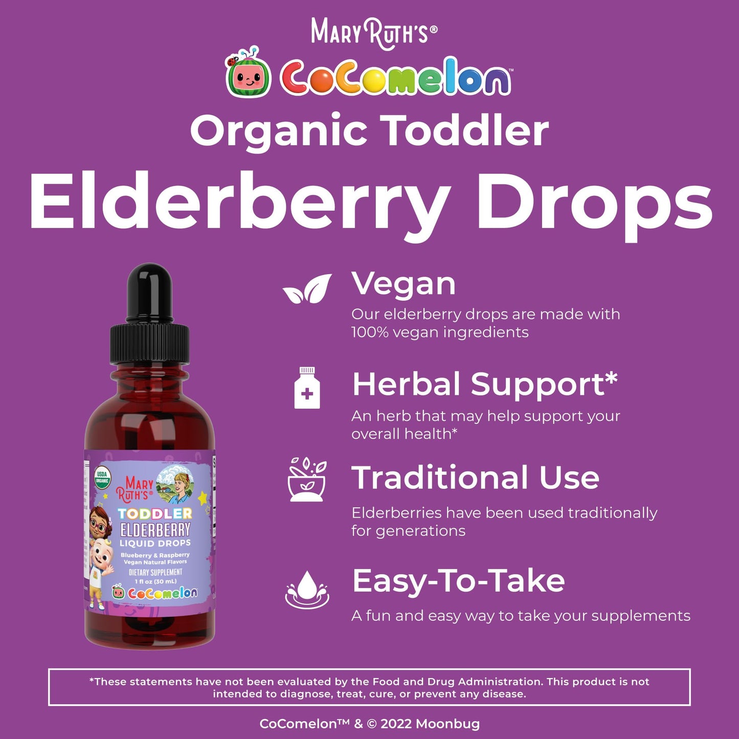 MaryRuth Organics Cocomelon Toddler Elderberry Syrup – USDA Organic, Sugar Free (Ages 1-3) 1 Fl Oz