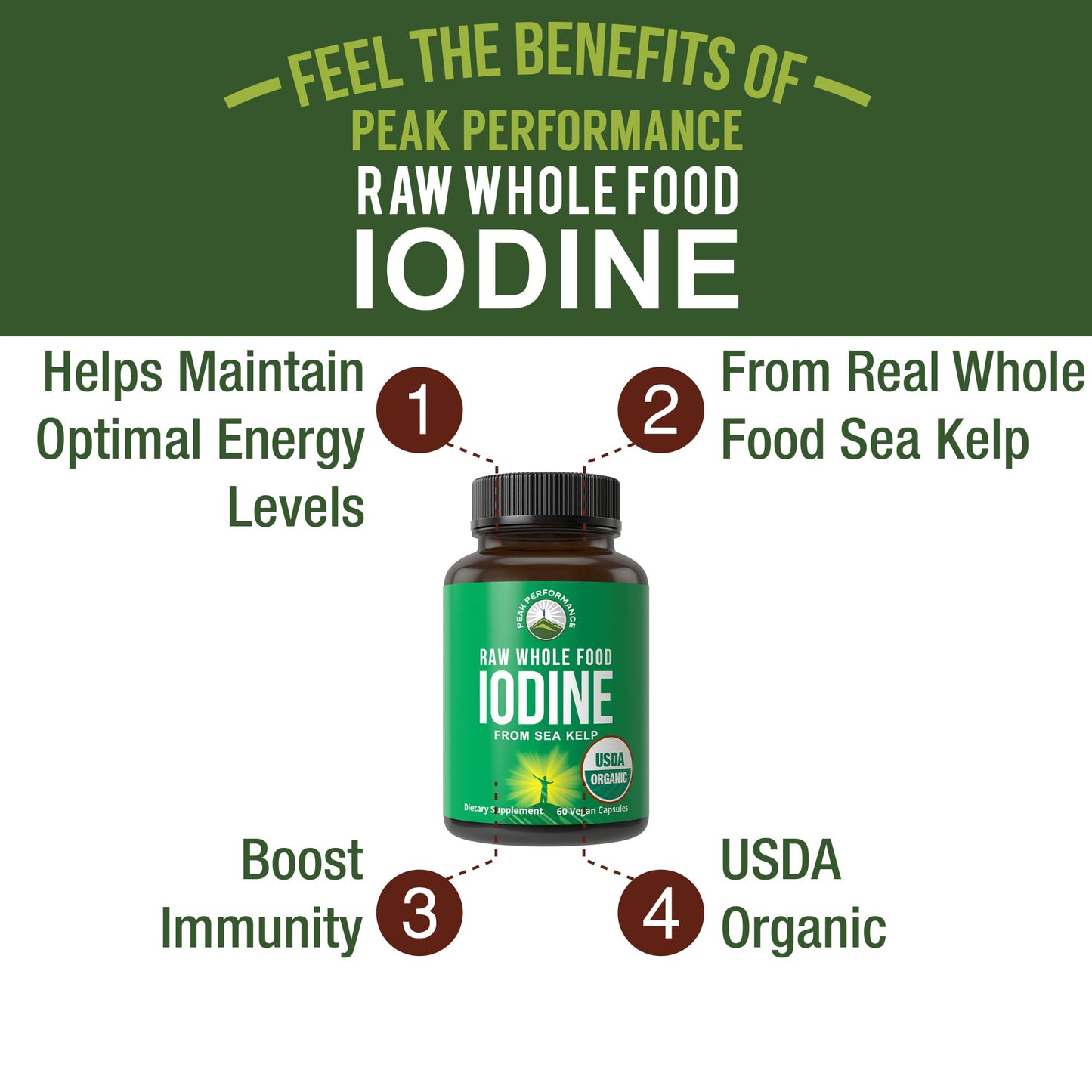 USDA Organic Raw Whole Food Iodine Supplement from Organic Kelp (Ascophyllum Nodosum) – 60 Vegan Capsules