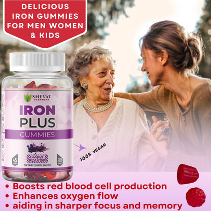 Made in USA 90 Iron Gummies for Women – Vegan, Gluten Free & Immune Support (Grape)