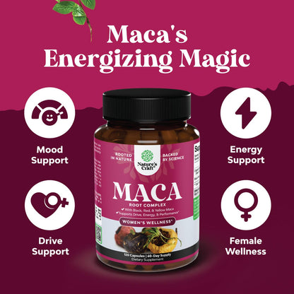 Organic Maca Root Capsules for Women – Non-GMO, Vegan, Gluten-Free (120ct)