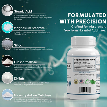 400 mg Magnesium Glycinate – 180 Tablets | High Absorption, Non-GMO