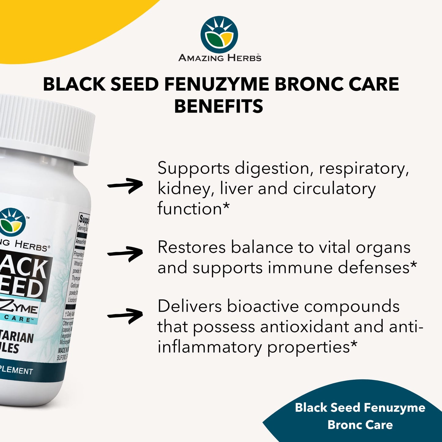 Amazing Herbs Black Seed Bronc-Care – Immune Support Capsules, Vegan, Gluten-Free, Non-GMO (60 Count)