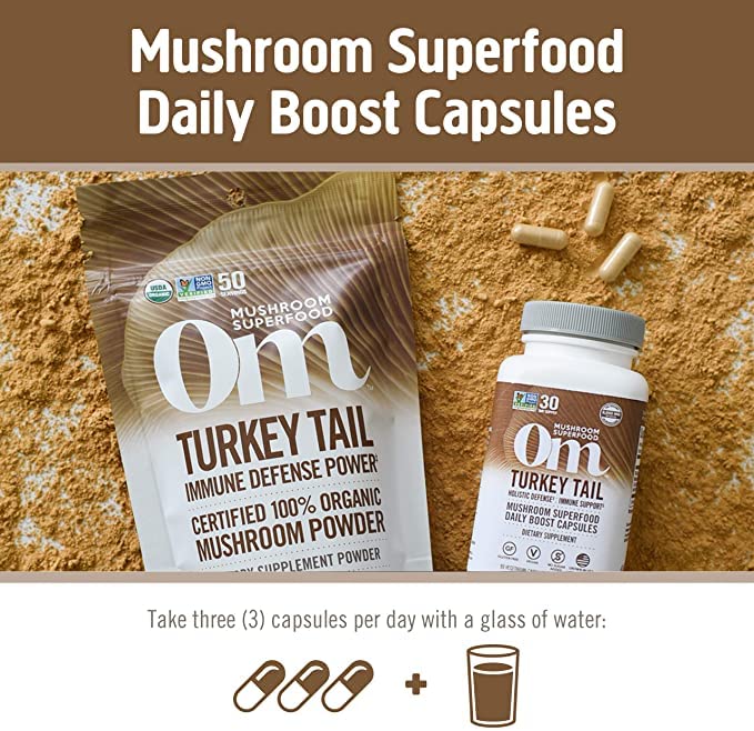 Turkey Tail Mushroom Capsules | Om Mushroom Superfood – Immune Support (90 Count)