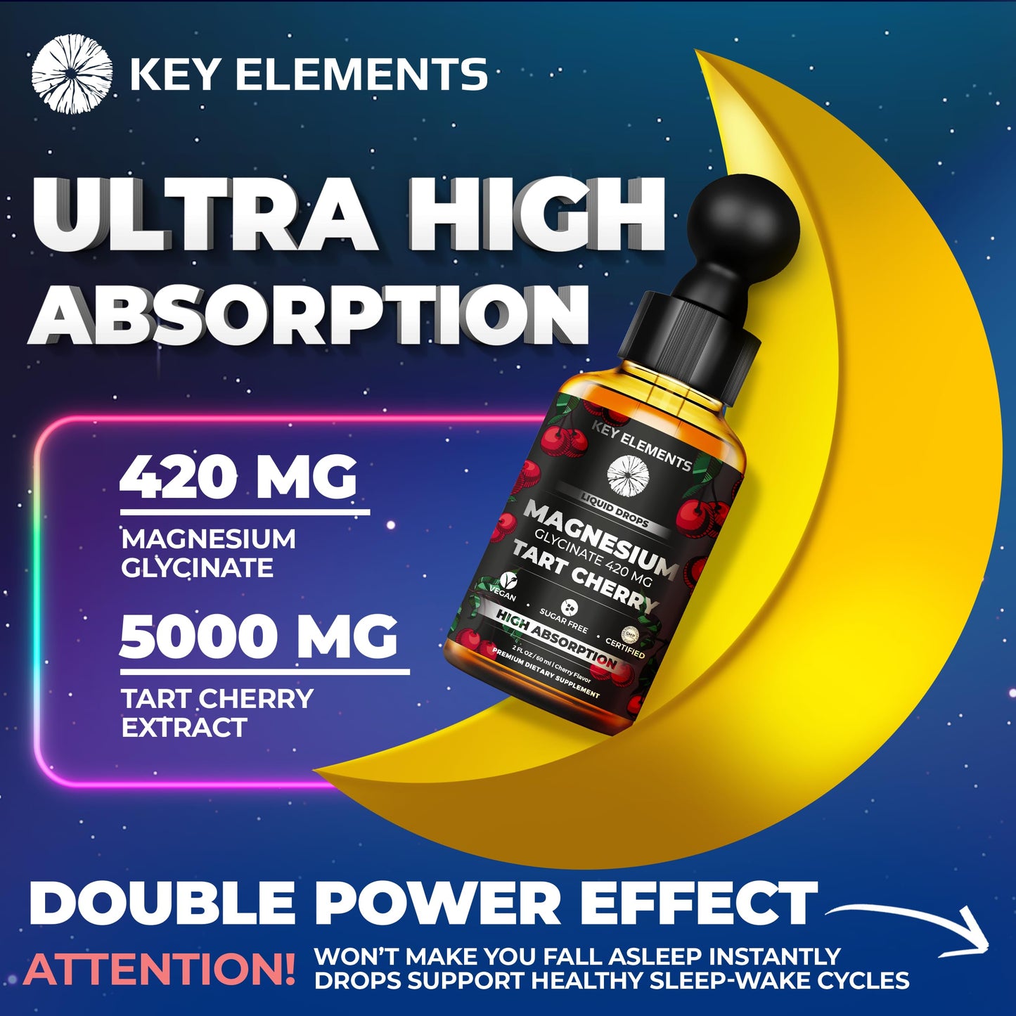 Liquid Magnesium Glycinate 420 Mg with Natural Tart Cherry Extract | Magnesium Glycinate Drops Supplement for Sleep, Mood & Mobility Support | Tart Cherry Extract