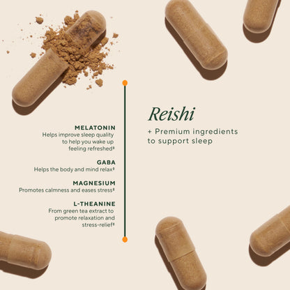 OM Mushroom Sleep Capsules - Reishi, GABA, L-Theanine, Melatonin | 90 Count