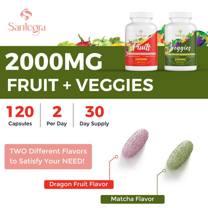 2000 MG Fruit & Veggies Supplement – 35+ Fruits & Vegetables, 120 Tablets