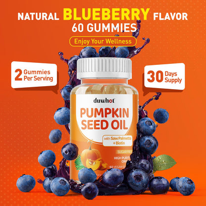 Pumpkin Seed Oil Gummies – Organic, Cold-Pressed, Saw Palmetto, Biotin, Vegan, 60 Gummies