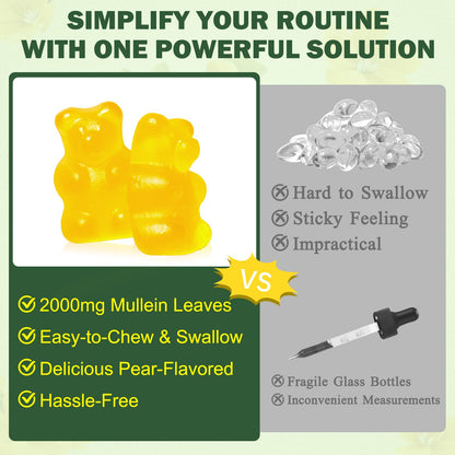 120 Count Mullein Gummies for Lungs – Pear Flavor, 2000 MG Mullein Leaf Extract