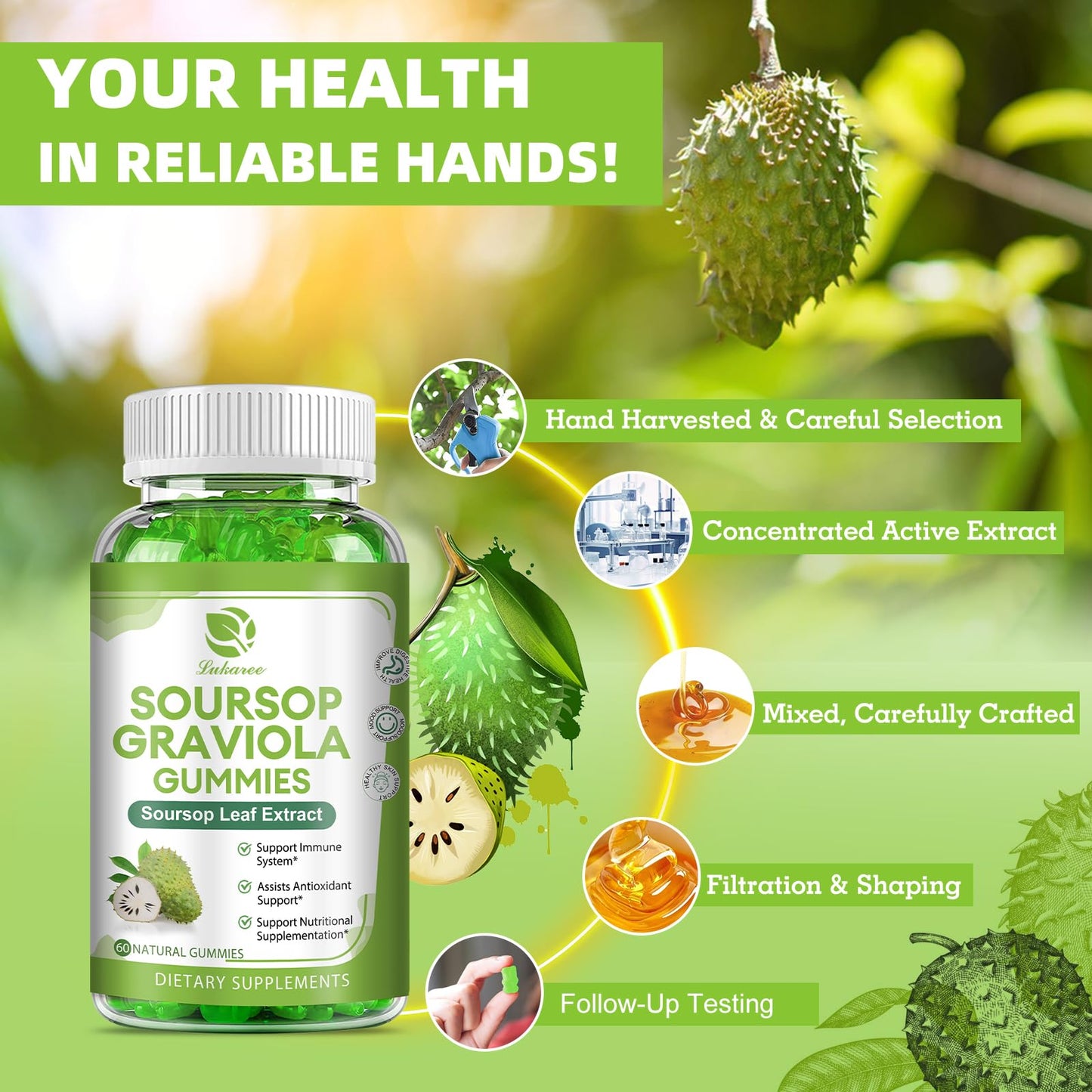 (2 Pack) Soursop Graviola Gummies - Vitamin C, Zinc & Natural Soursop Leaves (120 Gummies)