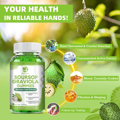 (2 Pack) Soursop Graviola Gummies - Vitamin C, Zinc & Natural Soursop Leaves (120 Gummies)