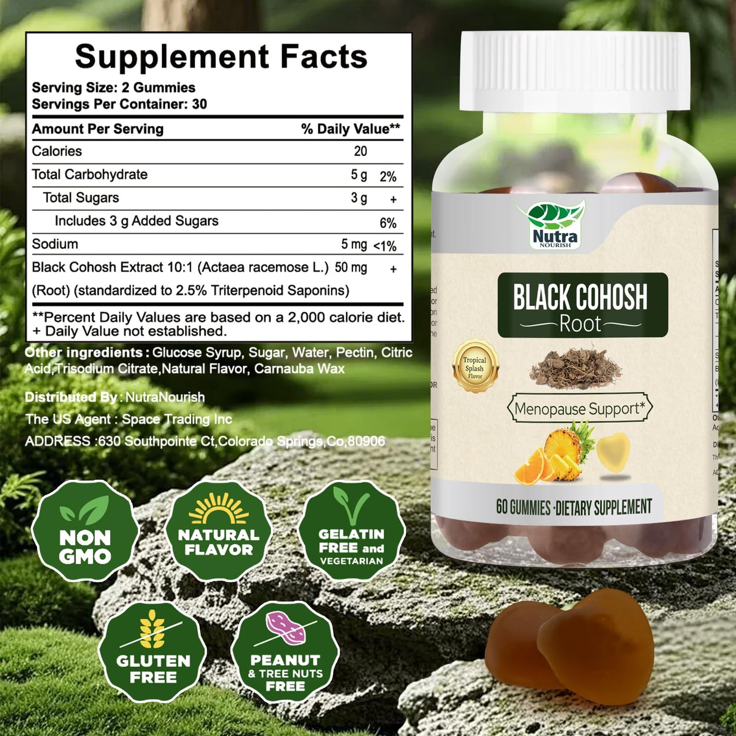 Black Cohosh Gummies for Menopause - Natural Relief, Mood & Hormone Balance - Vegan-Free 60 Gummies