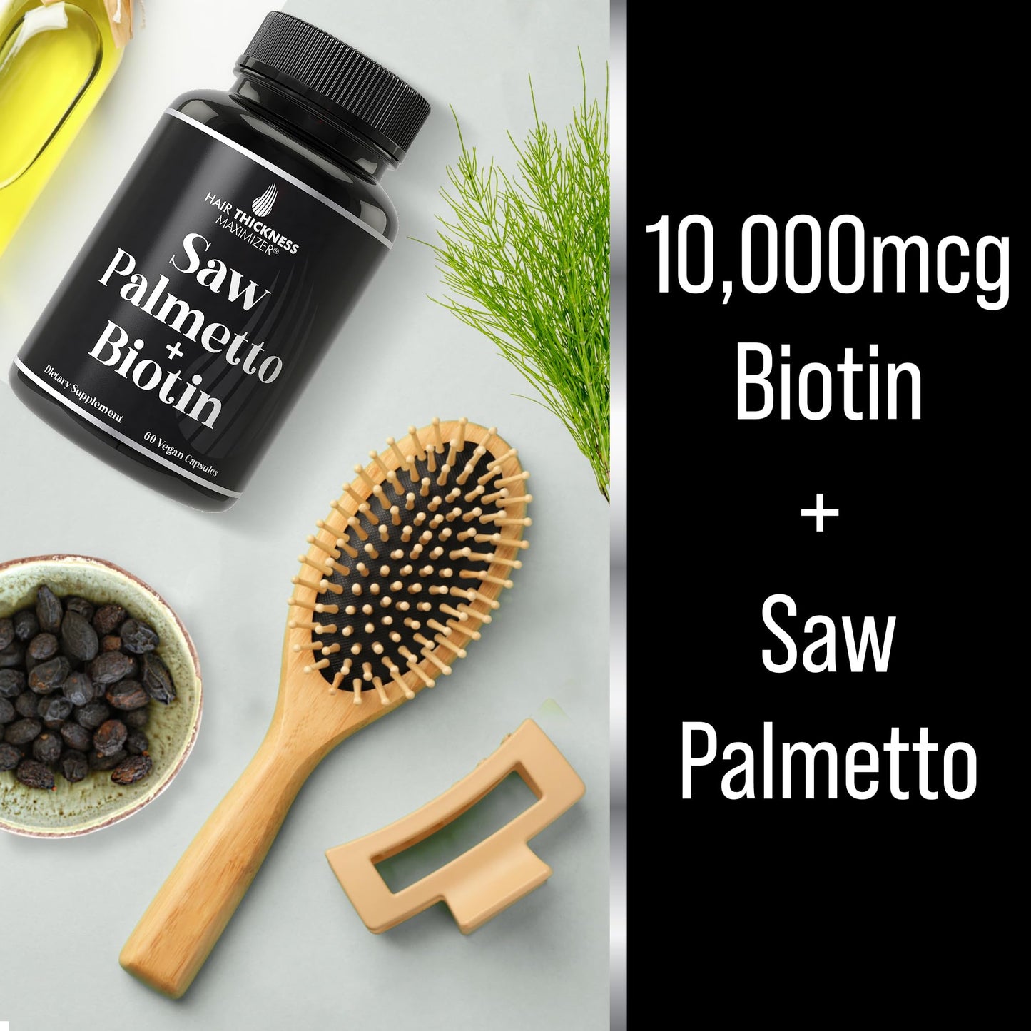 Saw Palmetto + Biotin 2-in-1 Hair Growth - Vegan, 10000 mcg Biotin, DHT Blocker