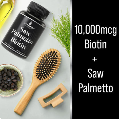 Saw Palmetto + Biotin 2-in-1 Hair Growth - Vegan, 10000 mcg Biotin, DHT Blocker