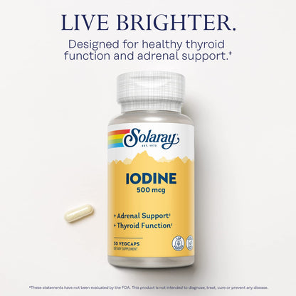 Solaray Iodine 500 mcg – Thyroid & Adrenal Support, Energy & Metabolism (Vegan, 30 Servings)