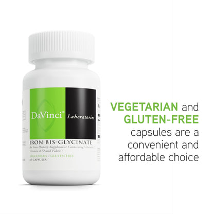 DAVINCI Labs Iron Bis-Glycinate – Gentle Iron for Women & Men | Vegan, 60 Vegetarian Capsules