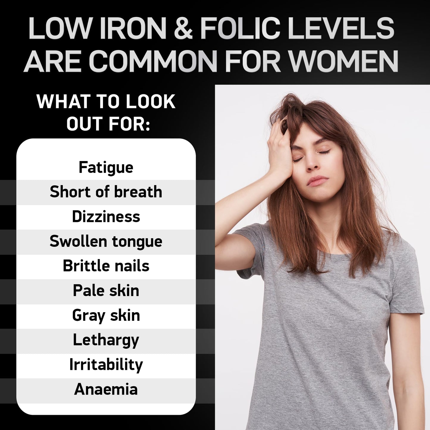 Vegan Iron Supplements for Women with Folic Acid - 2-Pack, 120 Gluten-Free Gentle Iron Tablets | 194% Iron, 168% Folate
