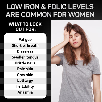Vegan Iron for Women with Folic Acid | 194% Iron, 168% Folate | Gluten-Free