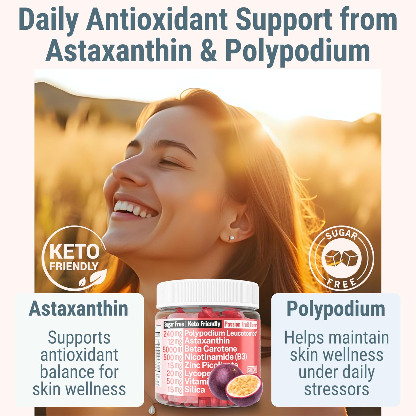 Astaxanthin Polypodium Leucotomos Zinc Picolinate Lycopene Gummies – Vegan & Keto