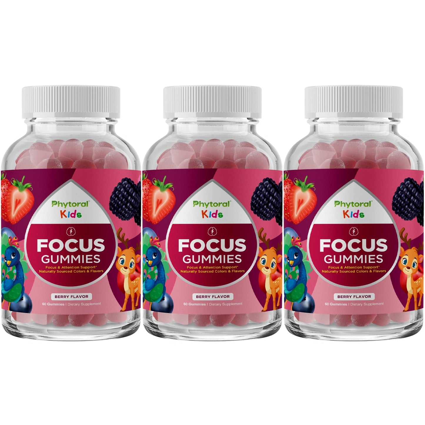 Vegan Kids Focus Gummies – Potent Chewable Brain Support for Children (60 Count, 3 Pack) – Non-GMO & Gluten-Free