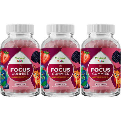 Vegan Kids Focus Gummies – Potent Chewable Brain Support for Children (60 Count, 3 Pack) – Non-GMO & Gluten-Free