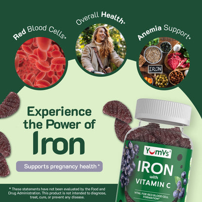 Iron Gummies with Vitamin C – 10 mg Iron, Grape Flavor (60 Count) – Vegan, Kosher, Non-GMO