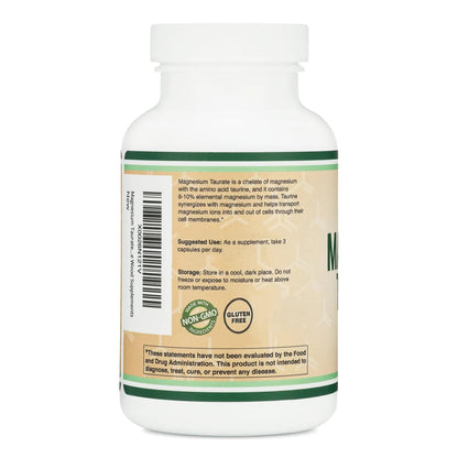 Magnesium Taurate for Cardiovascular Health – 1,500mg/Serving | 210 Vegan Capsules | Double Wood Supplements