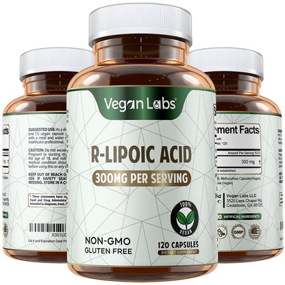Vegan Labs R-Lipoic Acid 300MG – 120 Vegan Capsules | 4 Month Supply