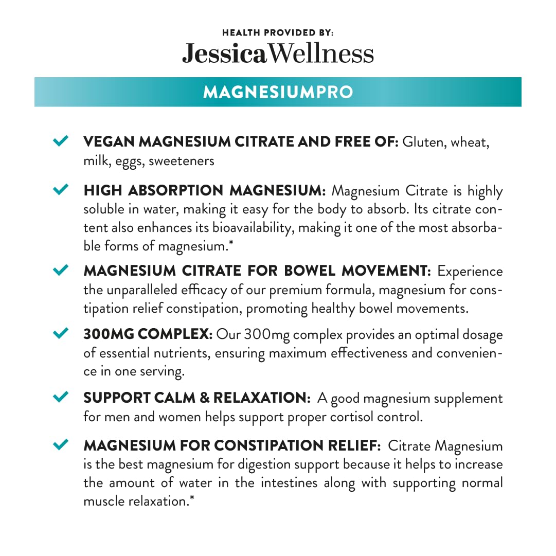 Magnesium Citrate Capsules 300mg – Digestive Support & Relaxation | Vegan 90ct | Jessica Wellness