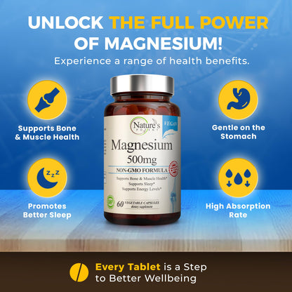 Nature's Potent Magnesium Supplements | Magnesium Citrate & Oxide 500mg | Vegan, USA Made, Sleep Support - 60 Veggie Capsules