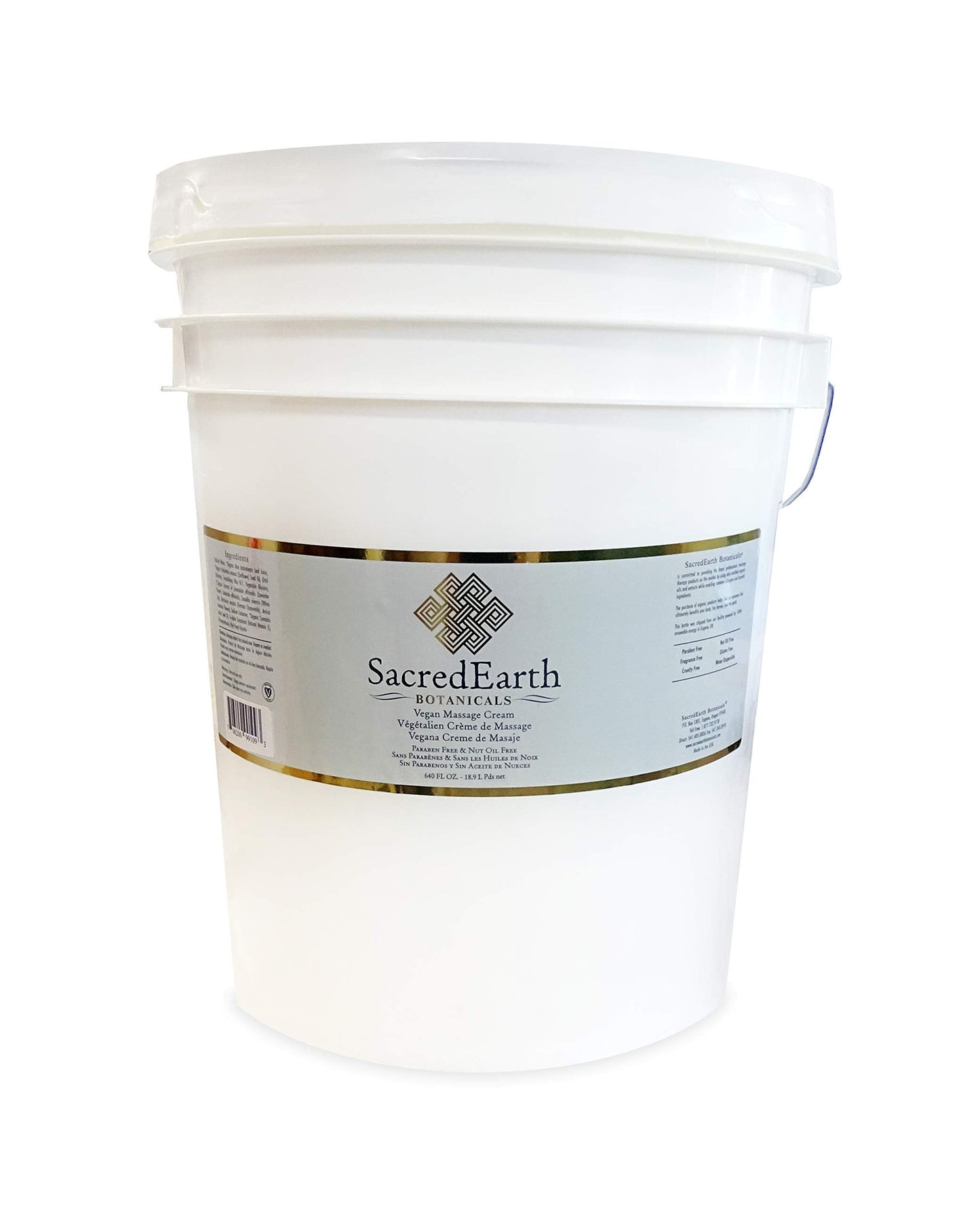 Vegan Massage Cream (5 Gallon Pail) - Unscented, Water Dispersible, Nut-Free, Gluten-Free & Certified Organic Oils & Extracts