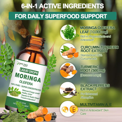 Pure Moringa Oleifera Liquid Drops with Turmeric & Black Pepper – Organic Moringa Supplement for Energy, Immunity, Skin, Joints & Gut