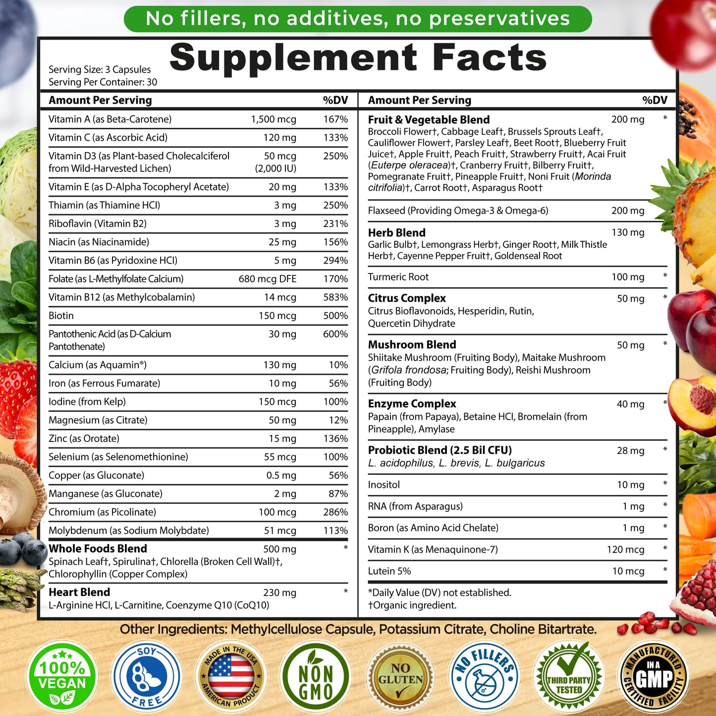 Vegan Whole Food Multivitamin with Iron – Methylated B-Complex, Non-GMO | 90 Count