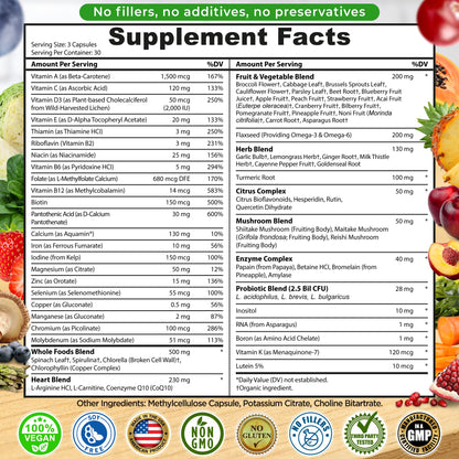 Vegan Whole Food Multivitamin with Iron – Methylated B-Complex, Non-GMO | 90 Count