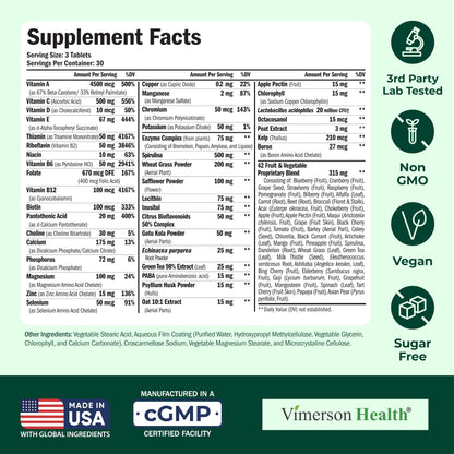 Vegan Multivitamin for Women & Men – 90 Tablets, 23 Essential Nutrients