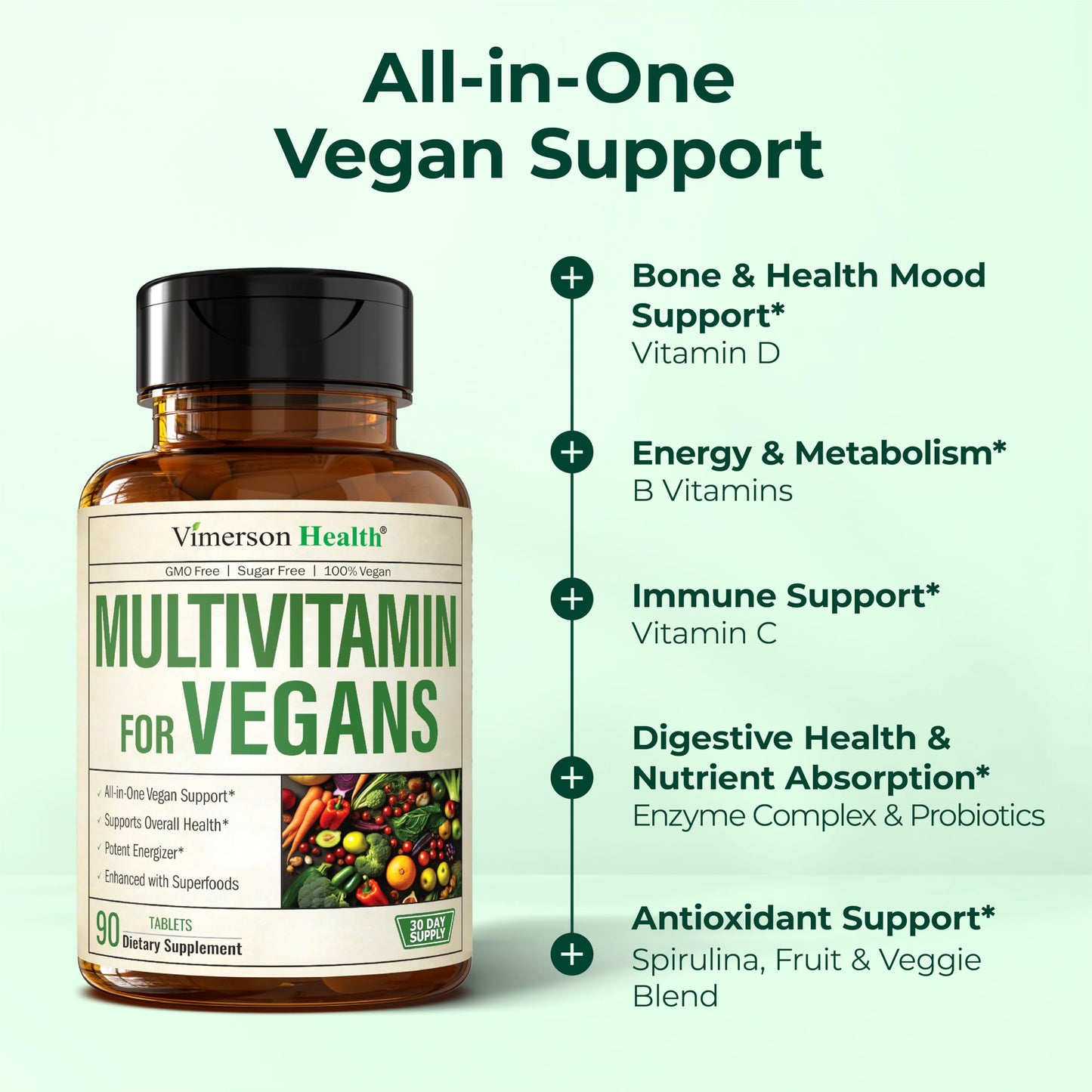 Vegan Multivitamin for Women & Men – 90 Tablets, 23 Essential Nutrients