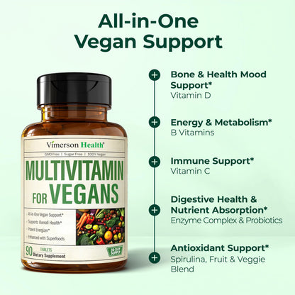 Vegan Multivitamin for Women & Men – 90 Tablets, 23 Essential Nutrients