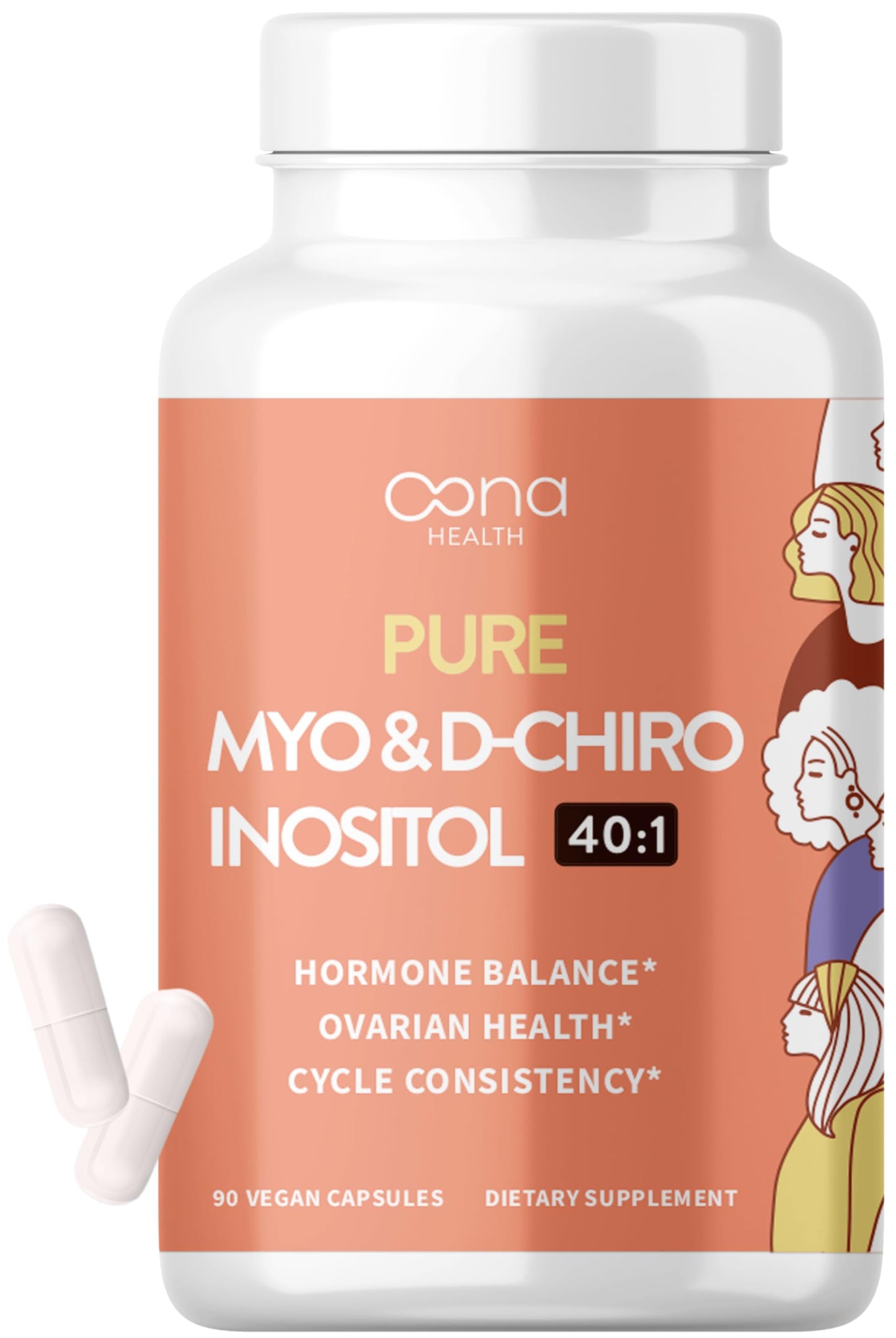 Vegan Myo-Inositol & D-Chiro Inositol Supplement for Women - PCOS Relief, Hormonal Balance, Ovarian Support, Ovulation Support Supplement - Ideal Ratio 40:1-90 Cap - Fertility Supplements for Women