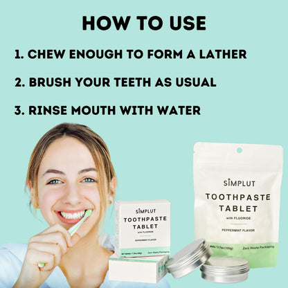Chewable Fluoride Toothpaste Tablets - 150 Pack | Travel Size, Eco Friendly Vegan Dental Tabs, Peppermint