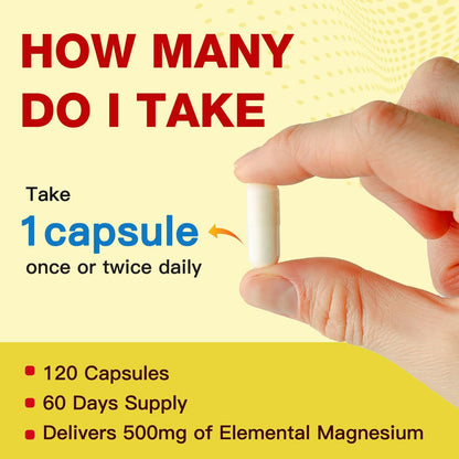 10-in-1 Magnesium Complex 500mg Glycinate, Citrate & Malate - Vitamin D3 & Zinc - 120 Capsules