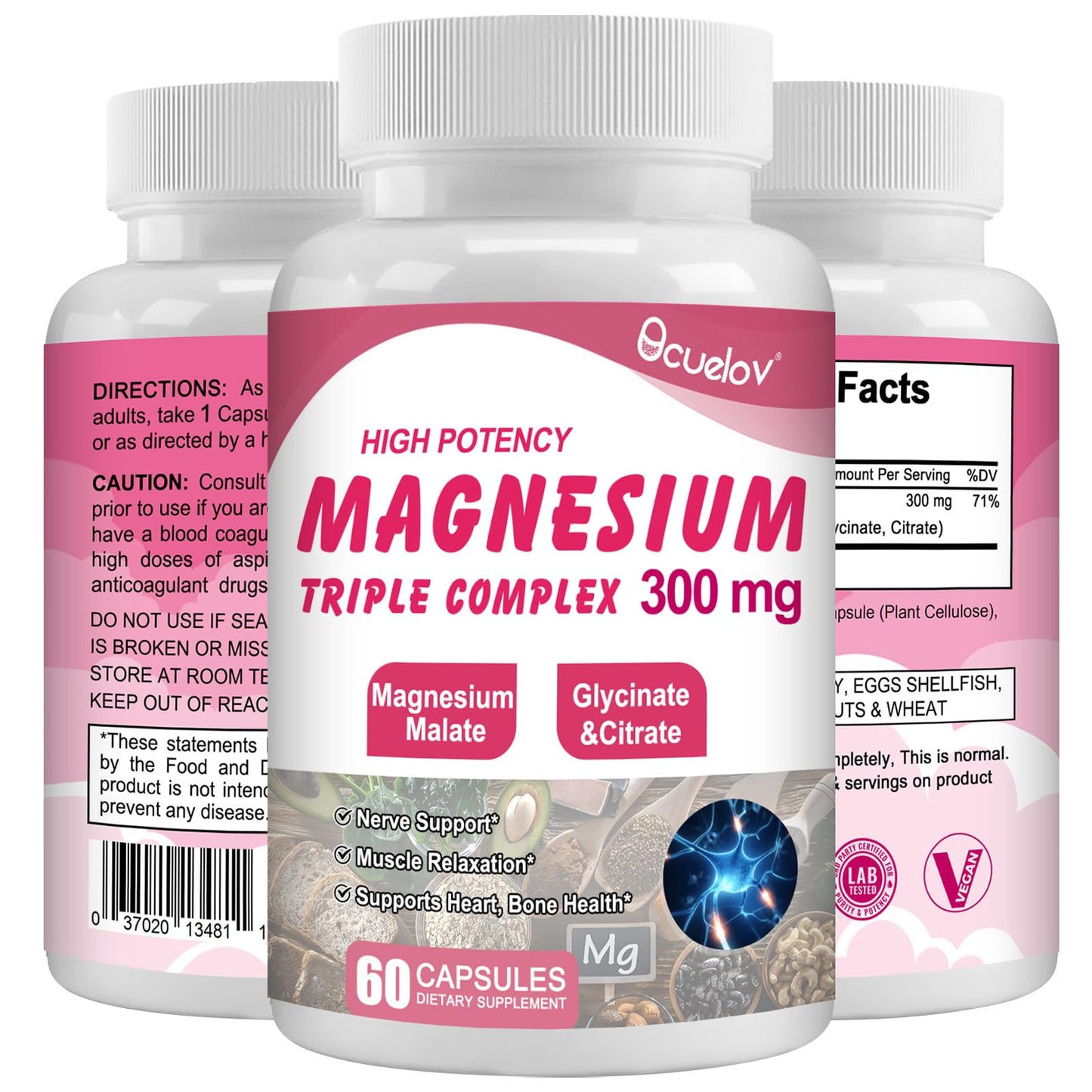 Triple Magnesium Complex 300mg – Glycinate, Malate & Citrate | 60 Caps | Vegan & Non-GMO