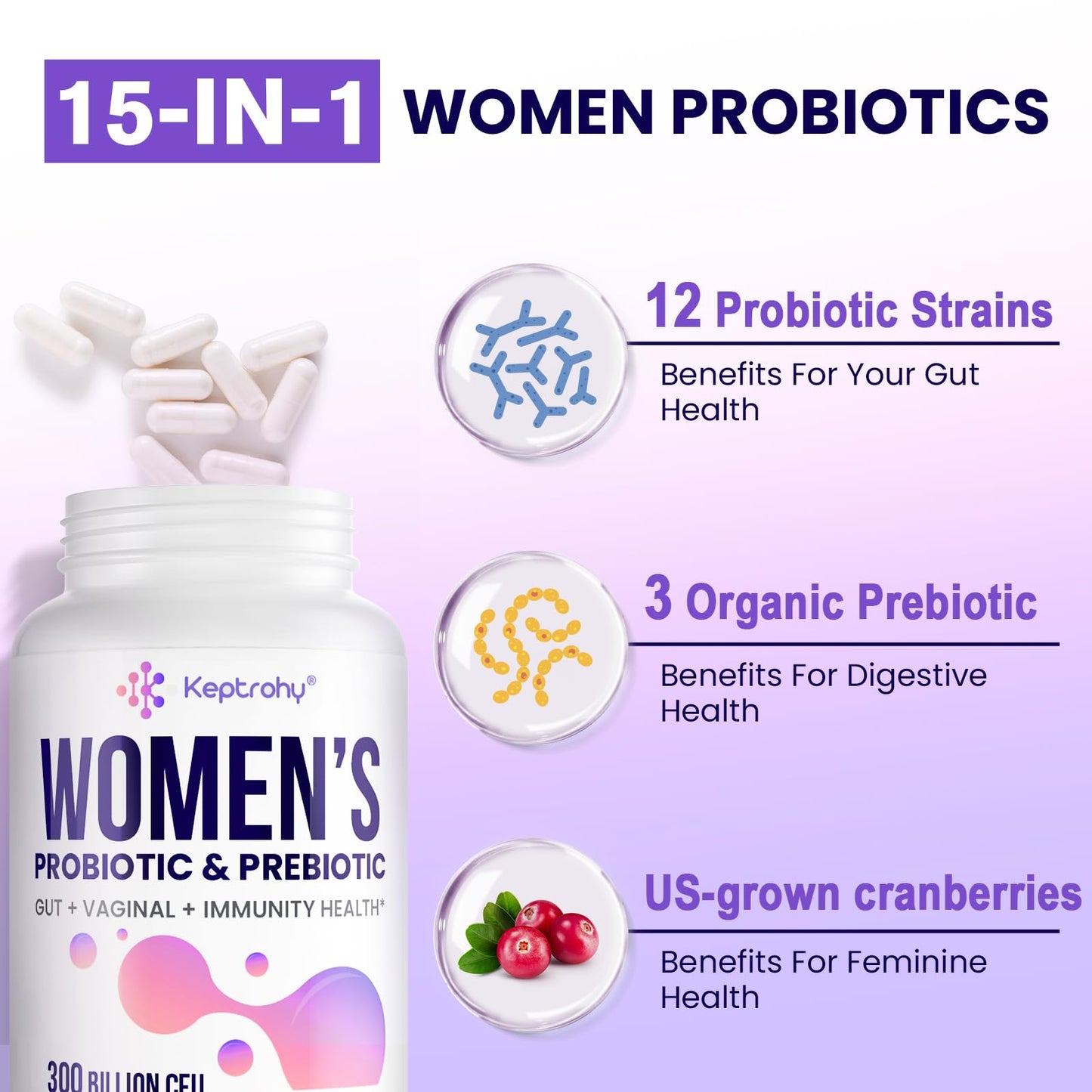 Vaginal Probiotics for Women – 300B CFUs, 12 Strains, 60 Capsules
