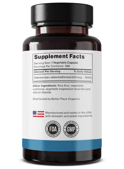 Better Place Selenium 200mcg | 100 Vegetarian Capsules | Immune Support & Thyroid Health