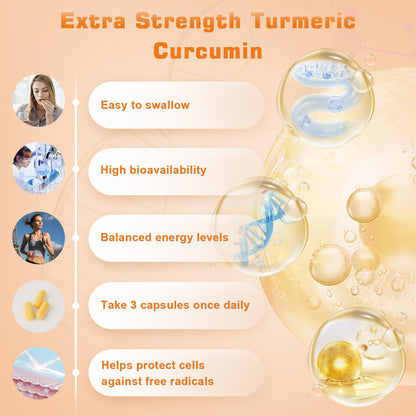 Turmeric Curcumin 1800mg with 95% Curcuminoids & Black Pepper – High Absorption, Extra Strength, 90 Capsules