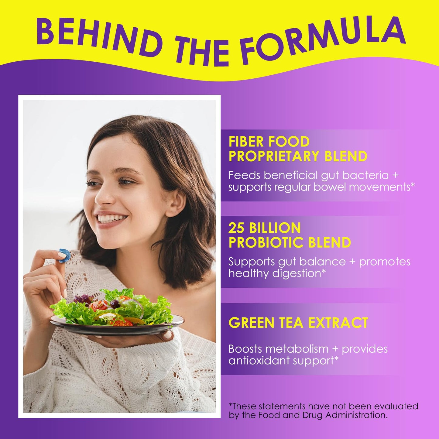Fiber Gummies for Adults - 8g Daily Fiber, Probiotics & Green Tea